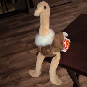 Ty Plush Ostrich in Brown and Cream with Fluffy Neck